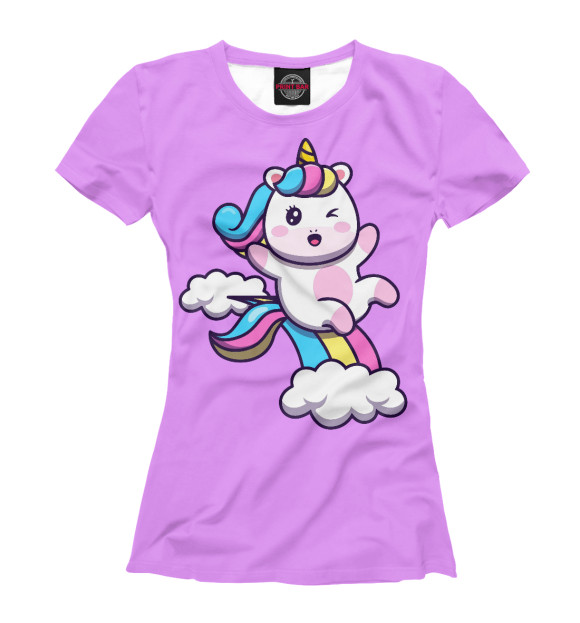 Женская футболка с изображением Единорог на радуге цвета Белый