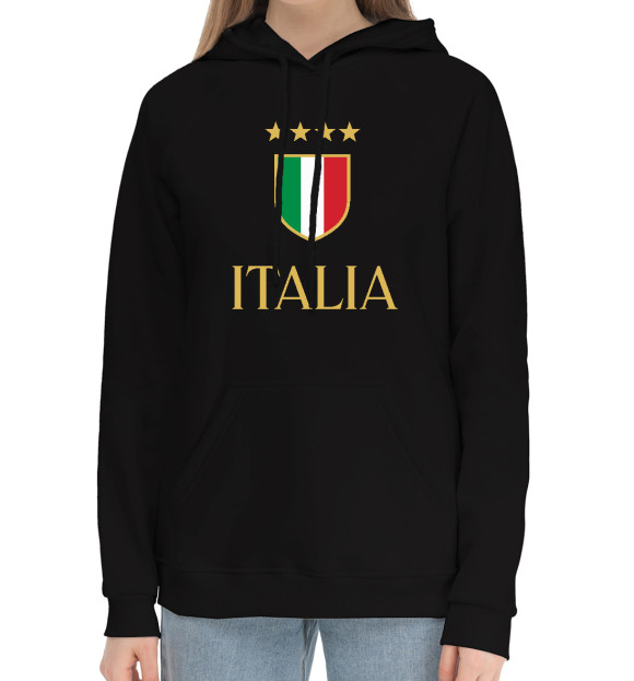 Женский хлопковый худи с изображением Italia цвета Черный