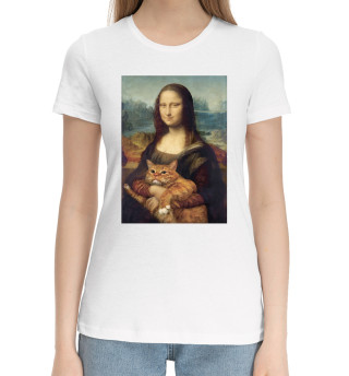 Хлопковая футболка для девочек Мона Лиза и толстый кот