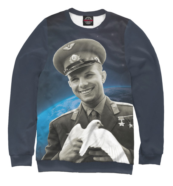 Мужской свитшот с изображением Гагарин с голубем мира цвета Белый