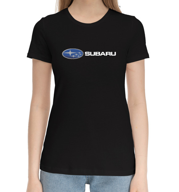Женская хлопковая футболка с изображением Subaru цвета Черный