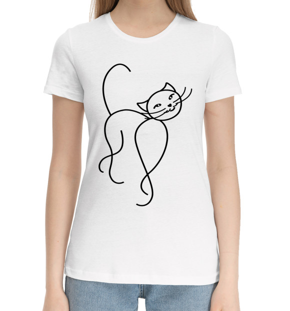 Женская хлопковая футболка с изображением Ласковый котик цвета Белый