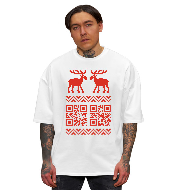 Мужская футболка оверсайз с изображением Code Deer цвета Белый