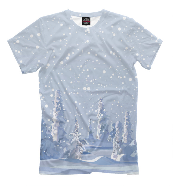 Мужская футболка с изображением Снежный лес цвета Белый