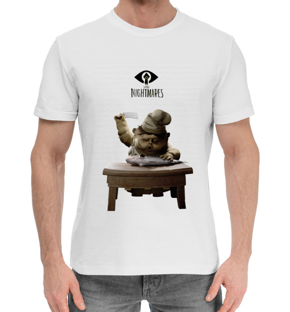 Мужская хлопковая футболка с изображением Creepy cook of Little nightmares цвета Белый