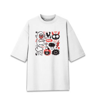 Женская футболка оверсайз Смешные каракули с набором монстров