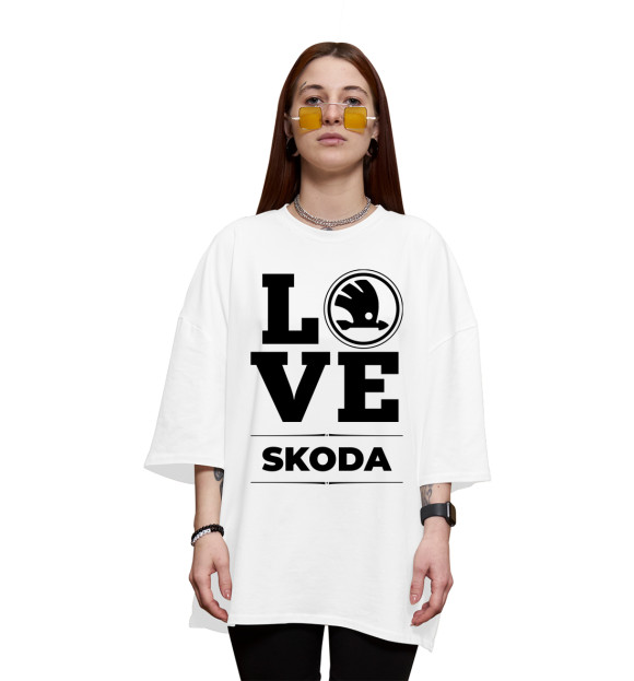 Женская футболка оверсайз с изображением Skoda Love Classic цвета Белый