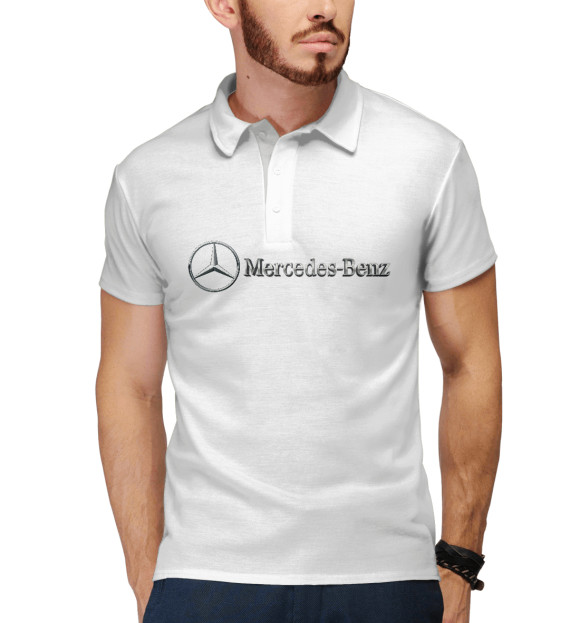 Мужское поло с изображением Mercedes Benz цвета Белый
