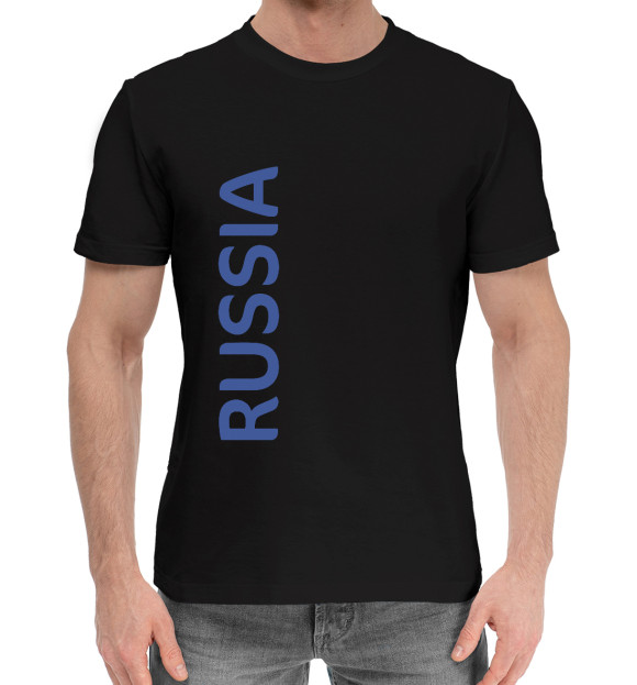 Мужская хлопковая футболка с изображением Россия цвета Черный