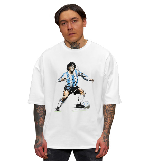Мужская футболка оверсайз с изображением Diego Maradona цвета Белый