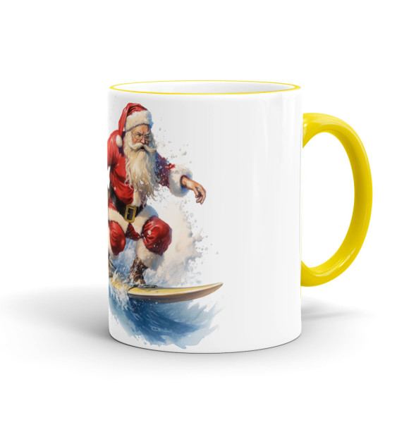 Кружка с изображением Санта занимается сёрфингом цвета желтый