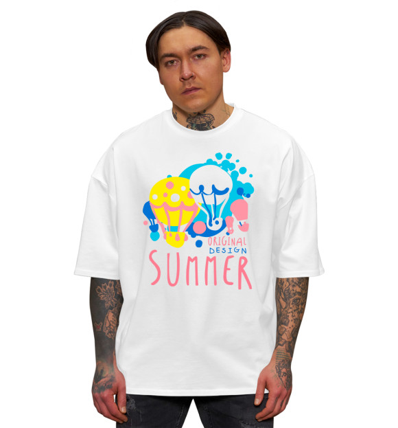 Мужская футболка оверсайз с изображением Summer цвета Белый