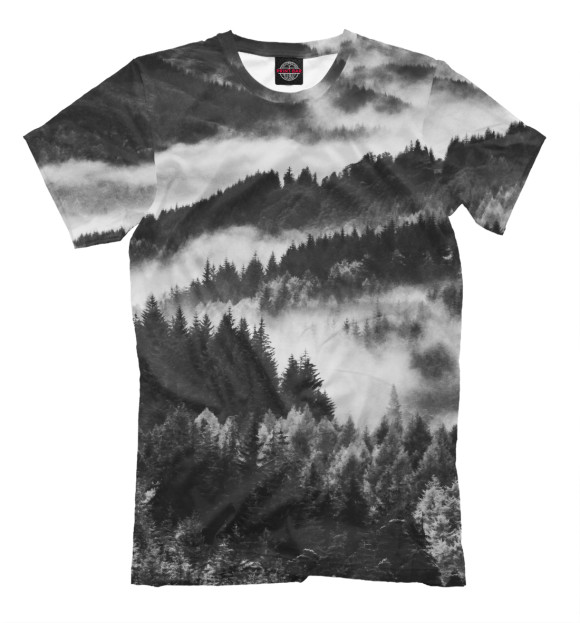 Мужская футболка с изображением Лес и туман цвета Белый