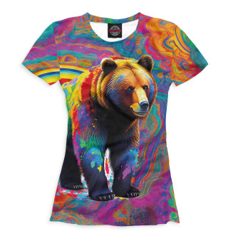 Женская футболка Медведь на фоне красочных разводов