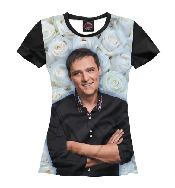 Женская футболка с изображением Юрий Шатунов - белые розы цвета Белый
