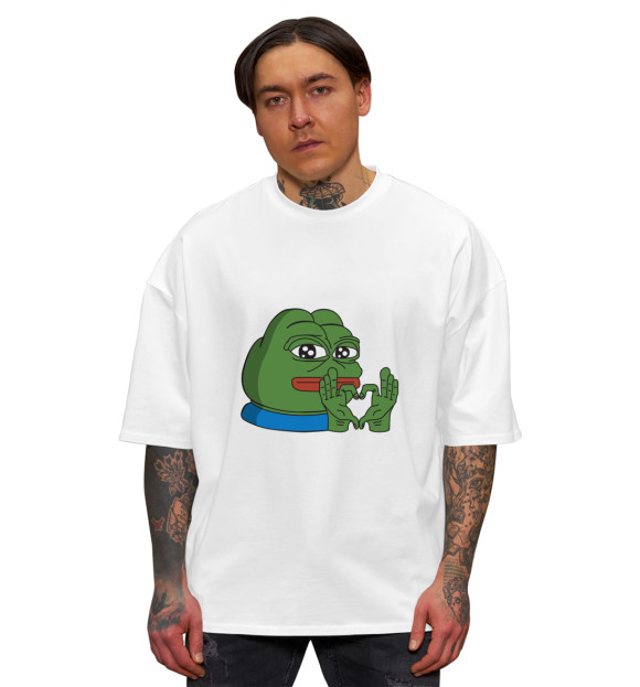 Мужская футболка оверсайз с изображением Pepe, pepe love цвета Белый