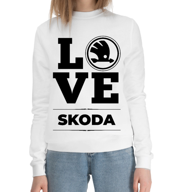 Женский хлопковый свитшот с изображением Skoda Love Classic цвета Белый