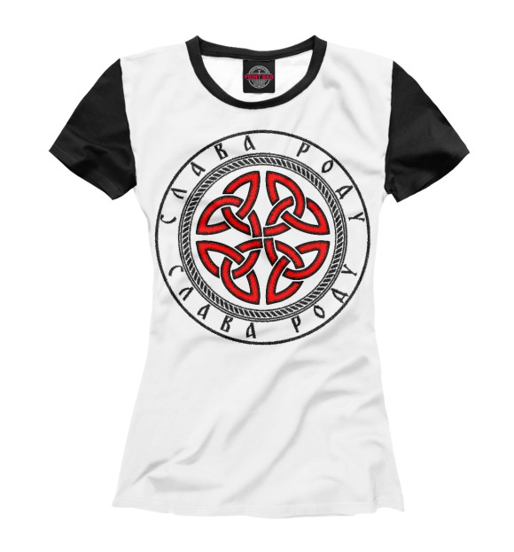 Женская футболка с изображением Слава Роду/Символ Коловрат цвета Белый