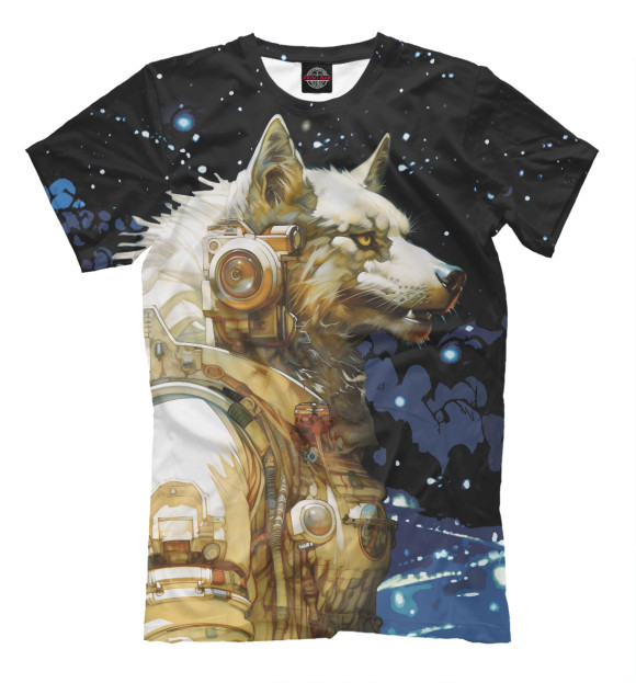 Мужская футболка с изображением Космический волк цвета Белый