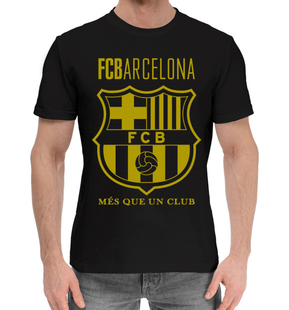 Мужская хлопковая футболка с изображением Barcelona цвета Черный