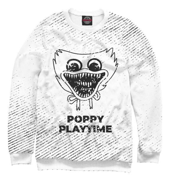 Мужской свитшот с изображением Poppy Playtime гранж светлый цвета Белый