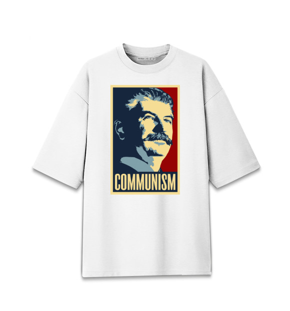 Мужская футболка оверсайз с изображением Сталин коммунизм арт цвета Белый
