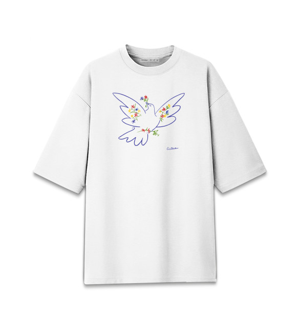 Мужская футболка оверсайз с изображением Пабло Пикассо Голубь Мира цвета Белый