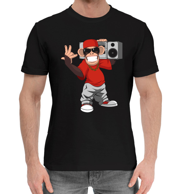 Мужская хлопковая футболка с изображением Горилла с магнитофном цвета Черный