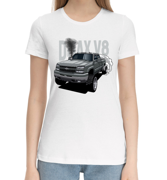 Женская хлопковая футболка с изображением Chevrolet Silverado цвета Белый