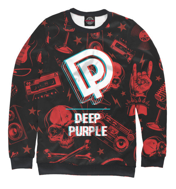 Мужской свитшот с изображением Deep Purple Rock Glitch (Red) цвета Белый