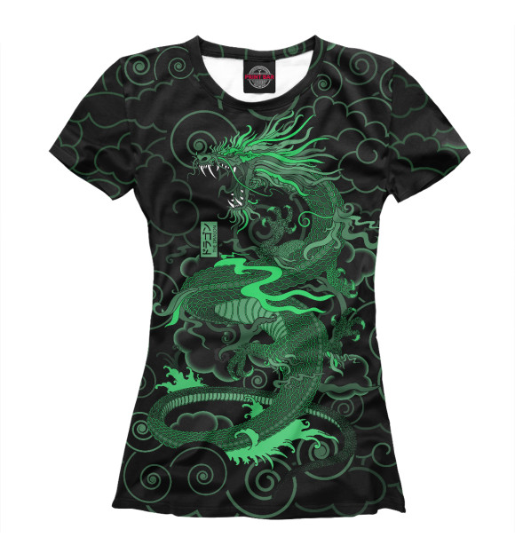 Женская футболка с изображением Зеленый Дракон цвета Белый
