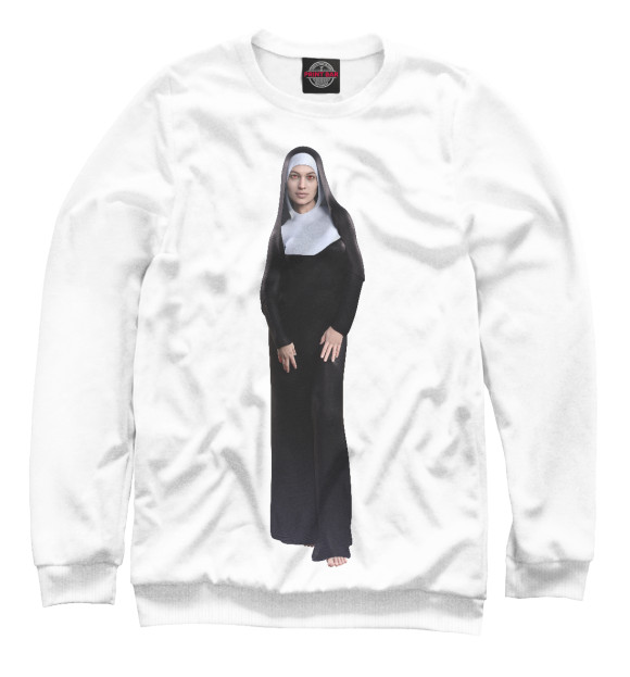 Женский свитшот с изображением Скромная монашка цвета Белый