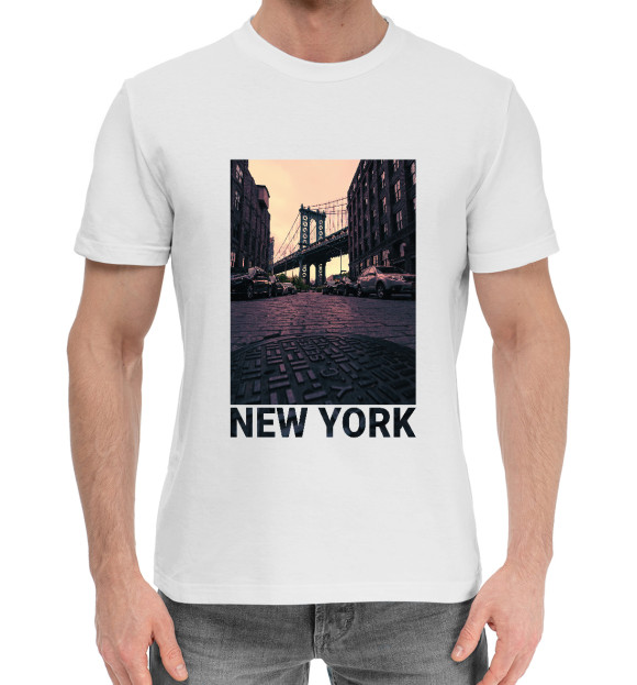 Мужская хлопковая футболка с изображением New York цвета Белый