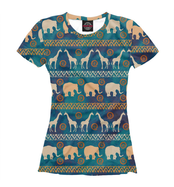 Женская футболка с изображением Слоны и жирафы цвета Белый