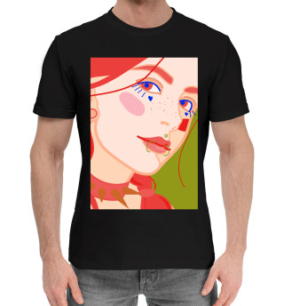 Мужская хлопковая футболка Яркий женский портрет с пирсингом