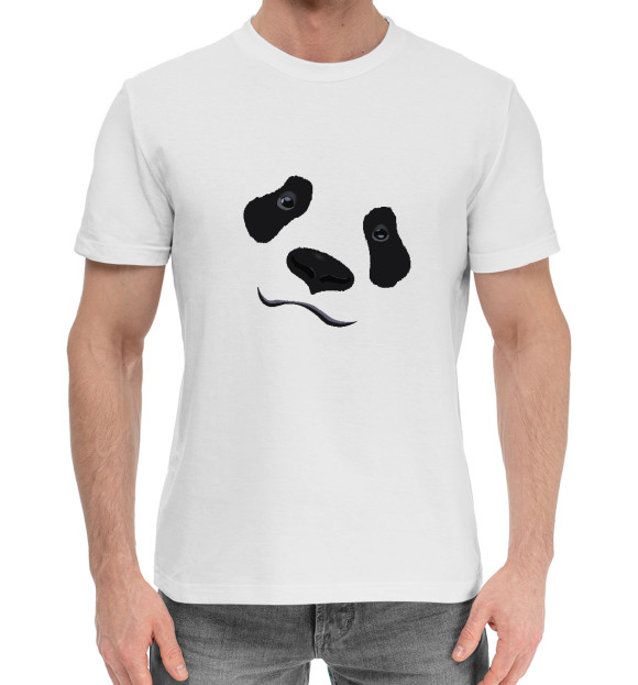 Мужская хлопковая футболка с изображением Взгляд панды цвета Белый