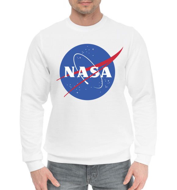 Мужской хлопковый свитшот с изображением NASA цвета Белый