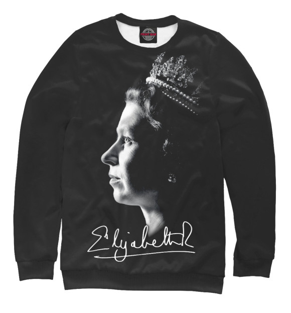 Мужской свитшот с изображением Королева Елизавета II автограф цвета Белый