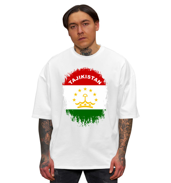 Мужская футболка оверсайз с изображением Tajikistan цвета Белый