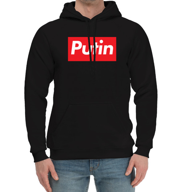 Мужской хлопковый худи с изображением Putin цвета Черный