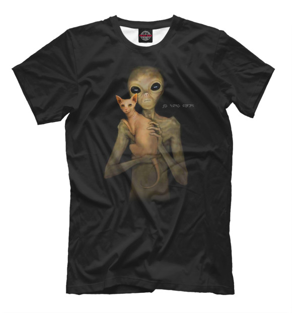 Мужская футболка с изображением Alien&Cat цвета Белый