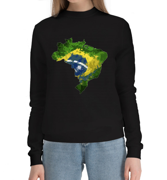 Женский хлопковый свитшот с изображением Brasil цвета Черный