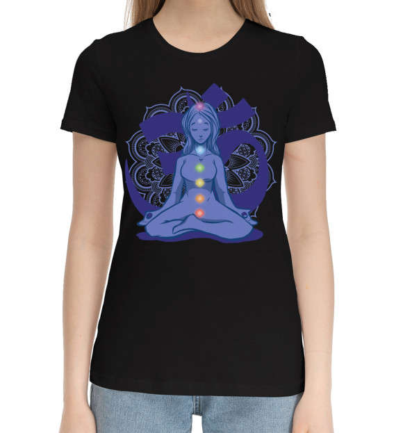 Женская хлопковая футболка с изображением Психоделика цвета Черный