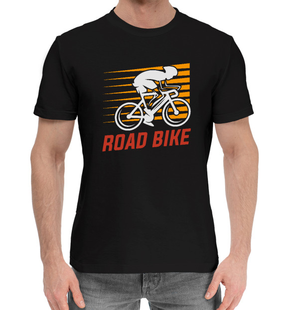 Мужская хлопковая футболка с изображением ROAD BIKE цвета Черный