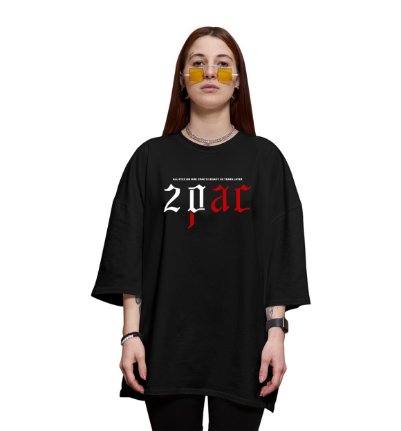Женская футболка оверсайз с изображением 2Pac цвета Черный