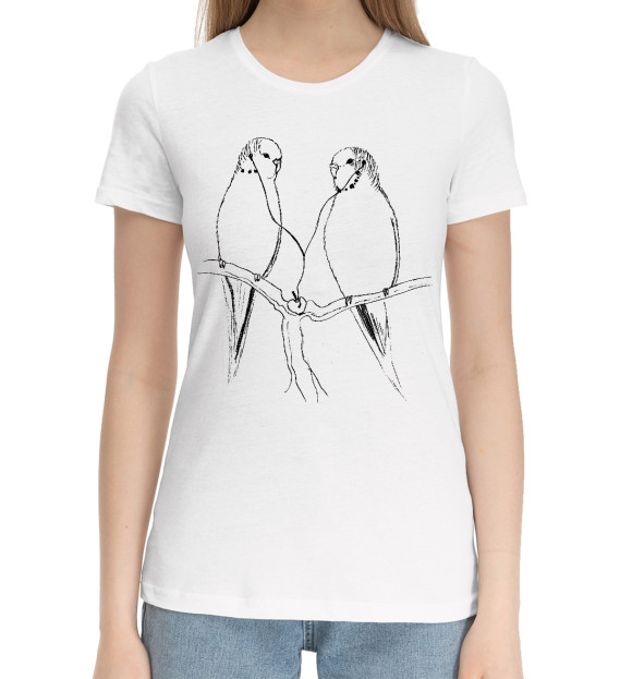 Женская хлопковая футболка с изображением Попугайчики цвета Белый