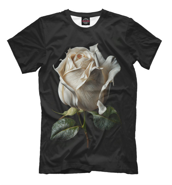 Мужская футболка с изображением Белая роза на темном фоне цвета Белый
