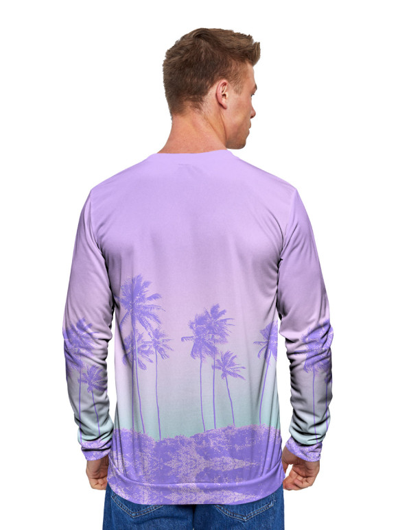 Мужской свитшот с изображением Пальмы на фиолетовом фоне цвета Белый