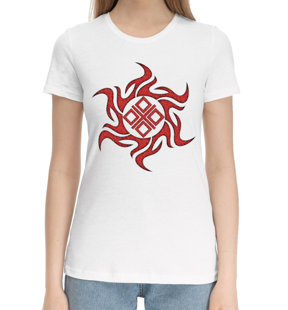 Женская хлопковая футболка с изображением Символ Богини Макошь цвета Белый