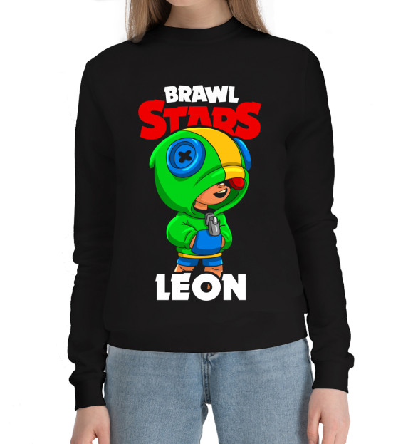 Женский хлопковый свитшот с изображением Brawl Stars, Leon цвета Черный